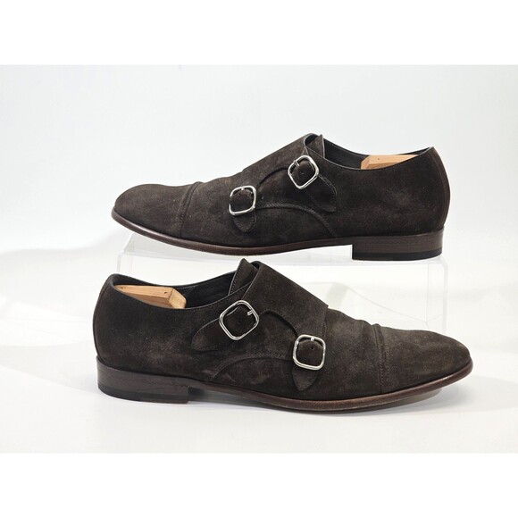 Ermenegildo Zegna Siena Flex Double Monk Suede Brown‎ Loafers Shoes Men\'s 13 EUC